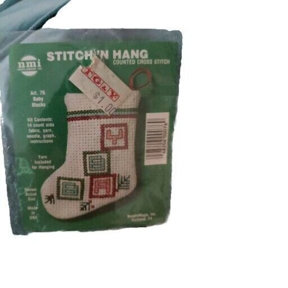 Vintage Cross Stich Kit - Christmas Stocking For Baby Stitch 'N Hang Baby Blocks - Picture 1 of 2